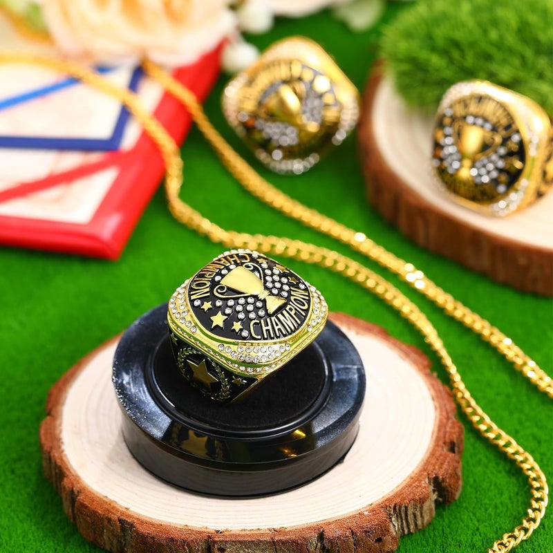 Highergo 1 PC Champion MVP Rings Baseball Soccer Basketball Volleyball Football Trophy Ring with Display Stand and Neck Chain Size 11 for Winner Tournament Award Gift - Image 4